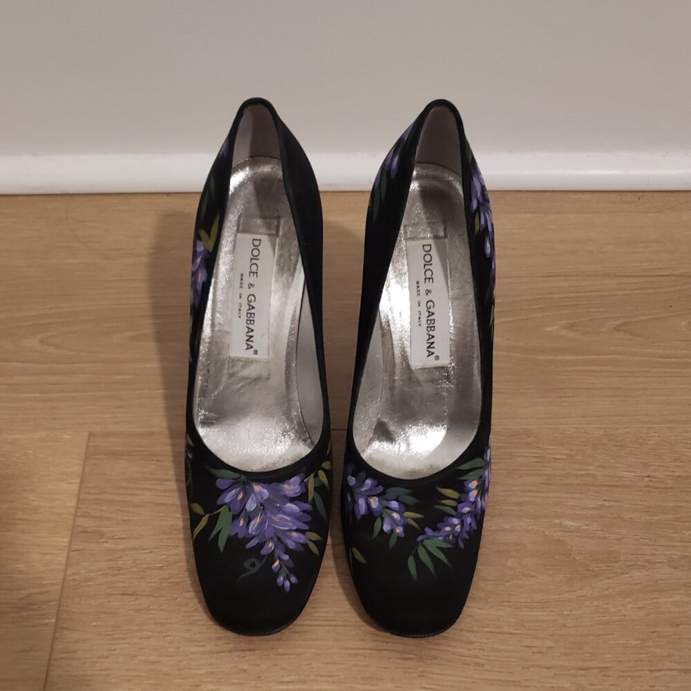 Dolce & Gabbana Italian Black Floral Heels